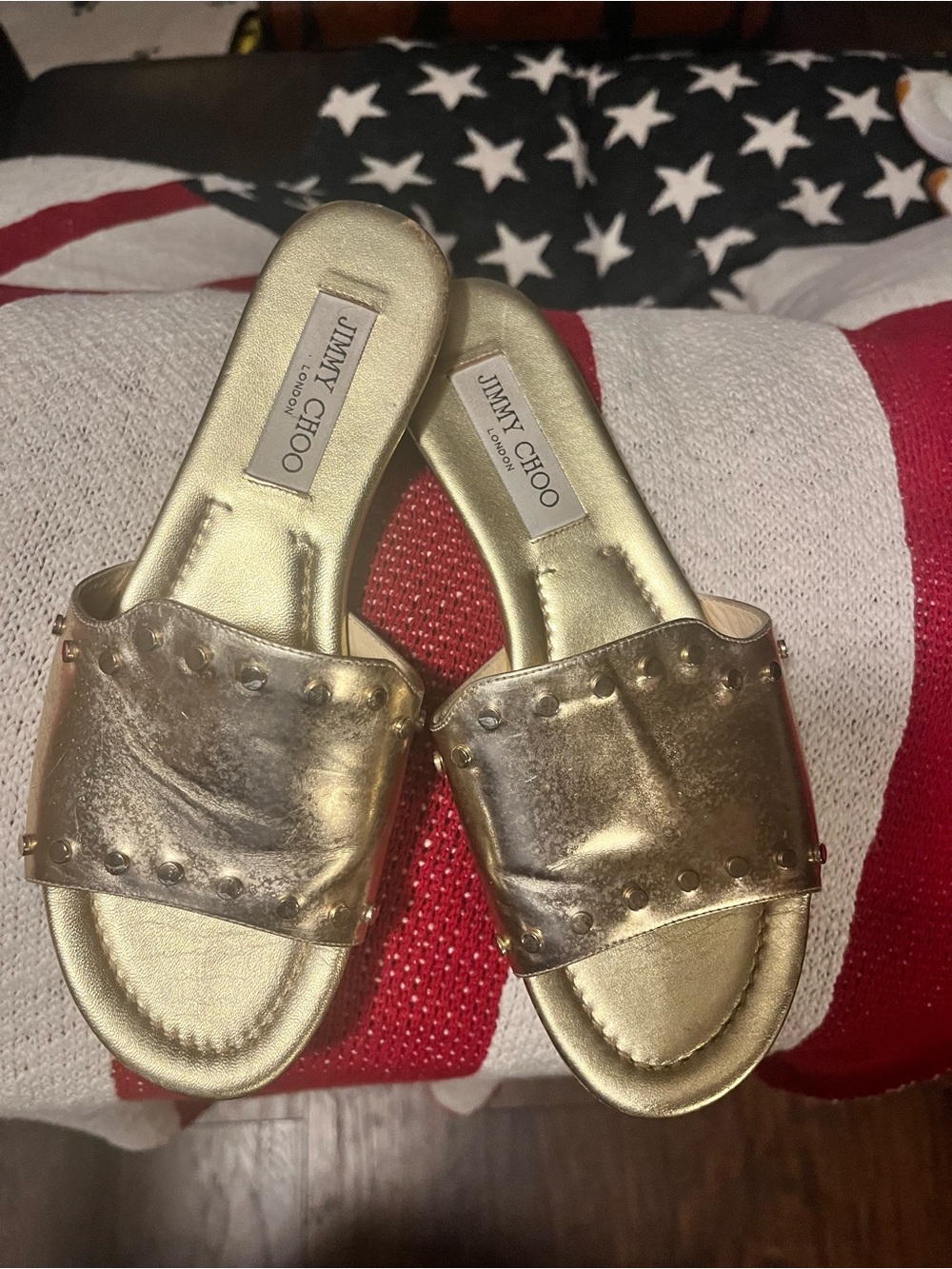 Jimmy Choo Gold Studded Slide Sandals